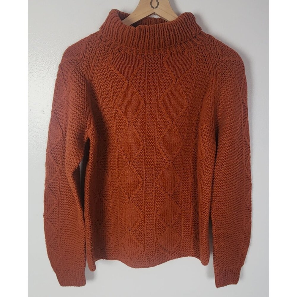 Vtg. Hand Knit By Silvia Marino Women's Sz. M Orange Cable Knit Sweater
